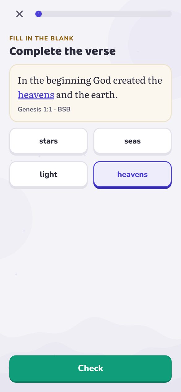 A fill-in-the-verse question from Genesis 1:1